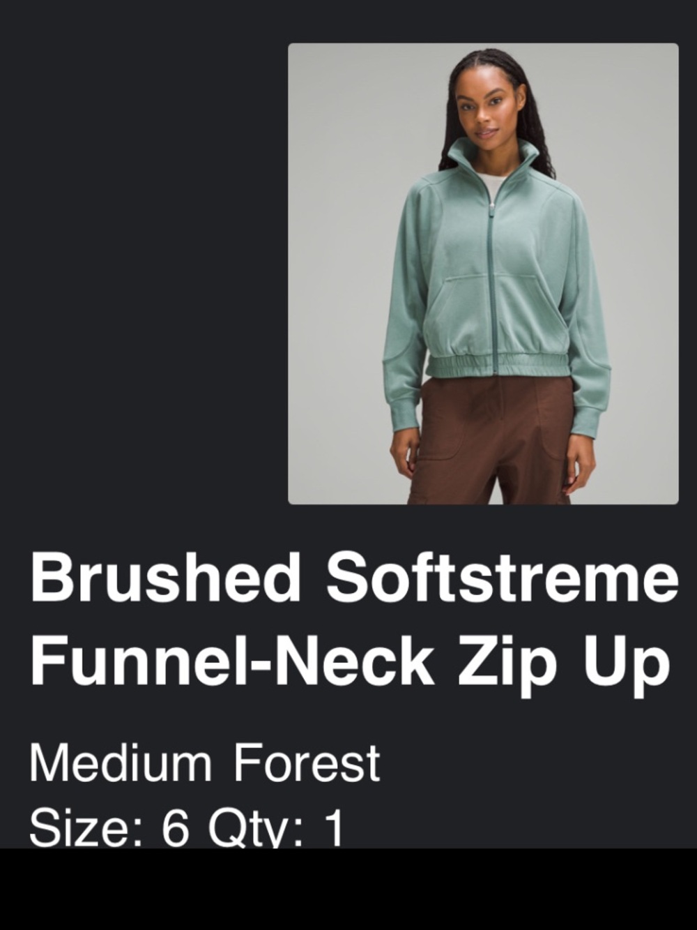 Brushed Funnel-Neck Zip Up Jacket in Medium Forest